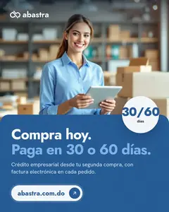Anuncio de Abastra: Compra hoy. Paga en 30 o 60 días.