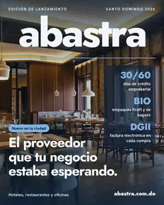 Portada estilo revista de Abastra: El proveedor que tu negocio estaba esperando, con crédito empresarial a 30 y 60 días.